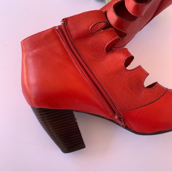 Miz Mooz Debra Leather Heeled Ankle Booties in True Red - Picture 7 of 12